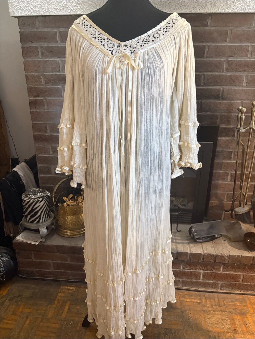 Jen's Pirate Booty Cream Boho Maxi Dress with Crochet Yoke